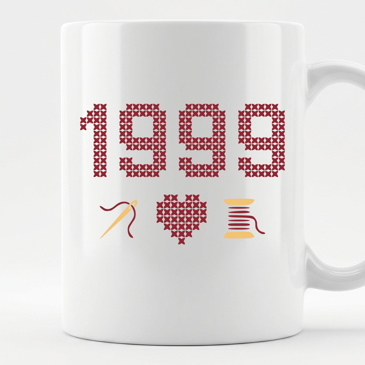 "[Year]" Custom Faux Cross Stitch Coffee Cup | Personalized Year