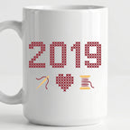 "[Year]" Custom Faux Cross Stitch Coffee Cup | Personalized Year