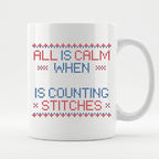 "All is calm when [Name] is counting stitches" Personalized Faux Cross Stitch Mug | Custom Name