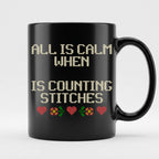 "All is calm when [Name] is counting stitches" Custom Faux Cross Stitch Coffee Cup | Personalized Name