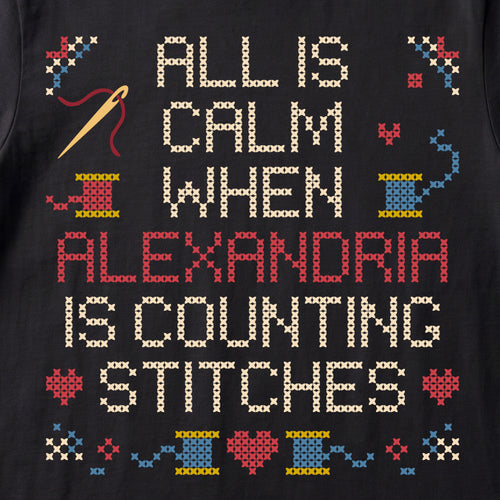 "All is calm when [Name] is counting stitches" Faux Cross Stitch Tee | Custom Name T-Shirt