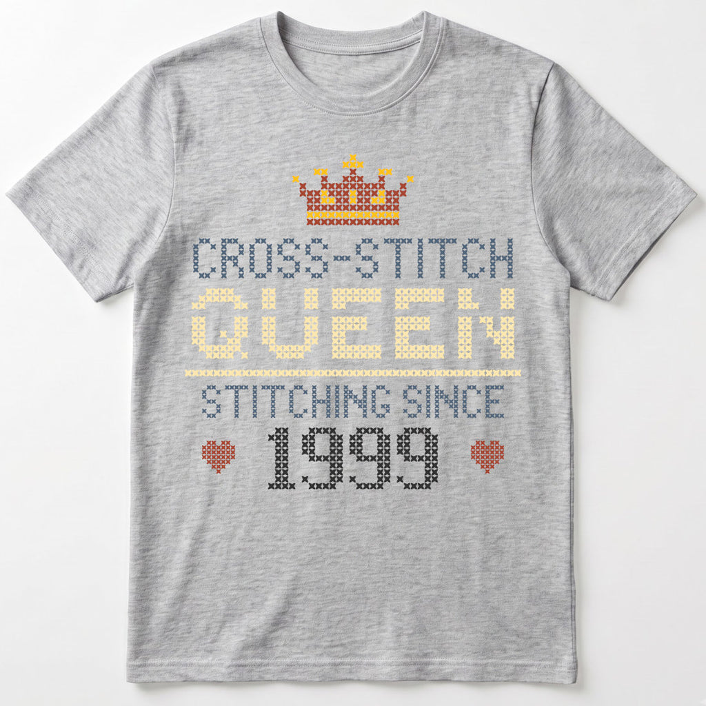 Cross Stitch Queen | Personalized T-shirt | Grey