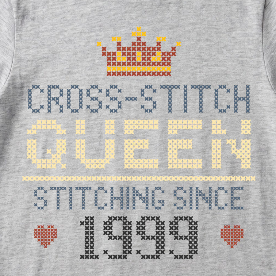 Cross Stitch Queen | Personalized T-shirt | Grey
