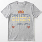 "Cross Stitch Queen [Year]" Faux Cross Stitch T-Shirt | Custom Year