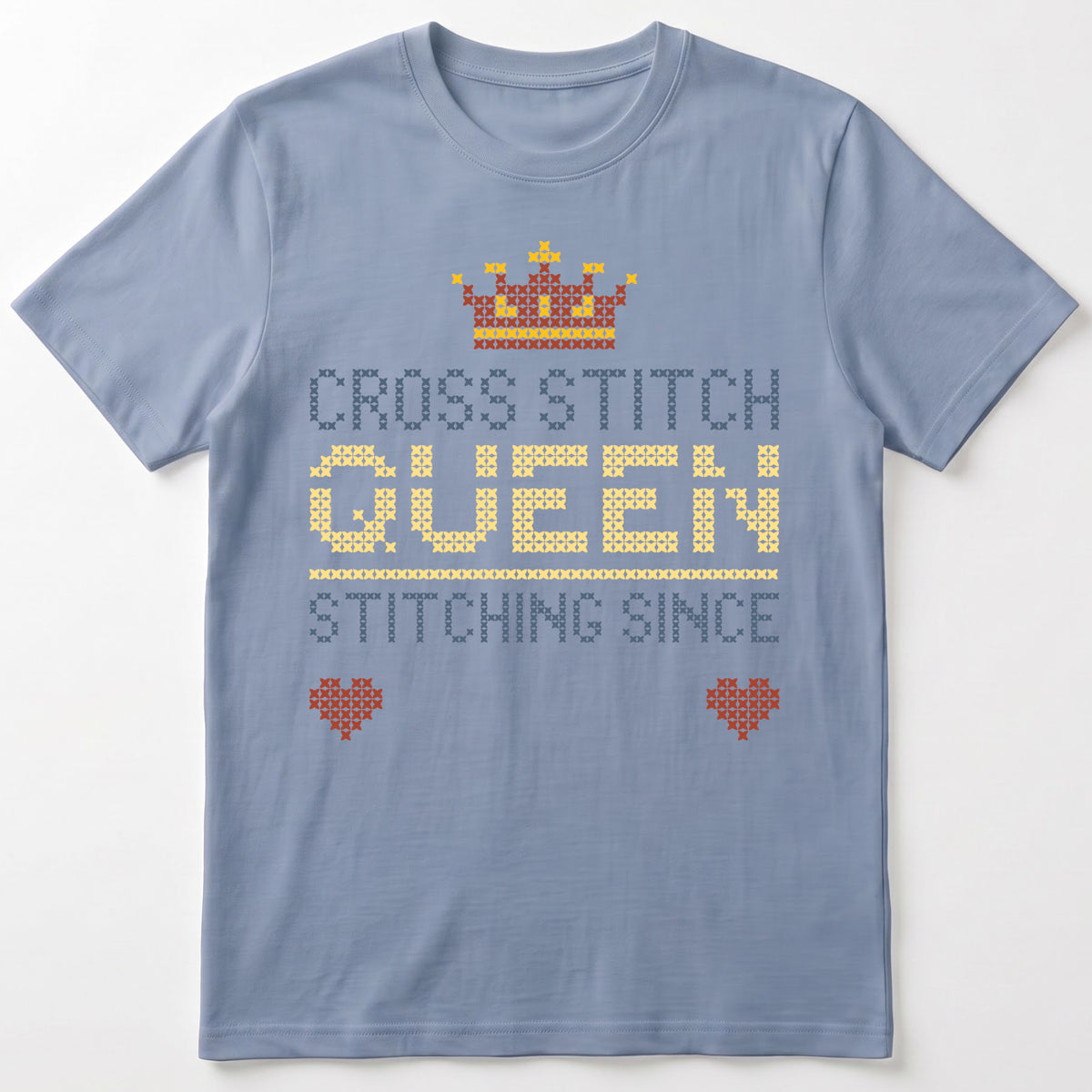 "Cross Stitch Queen [Year]" Faux Cross Stitch T-Shirt | Custom Year