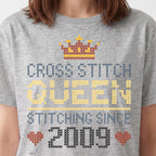 "Cross Stitch Queen [Year]" Faux Cross Stitch T-Shirt | Custom Year