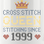 "Cross Stitch Queen [Year]" Faux Cross Stitch Coffee Cup | Custom Year