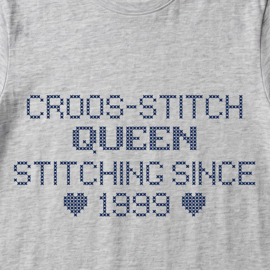Cross Stitch Queen | Personalized T-shirt | Grey
