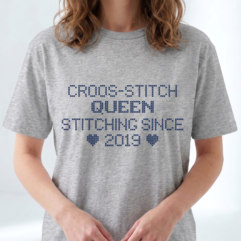 Cross Stitch Queen | Personalized T-shirt | Grey