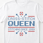 "Cross Stitch Queen - Stitching since [Year]" Faux Cross Stitch T-Shirt | Custom Year
