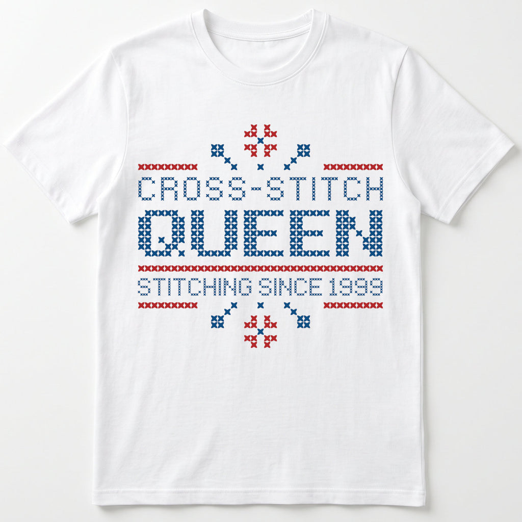 Cross Stitch Queen | Personalized T-shirt | White