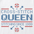 "Cross Stitch Queen - Stitching since [Year]" Faux Cross Stitch T-Shirt | Custom Year