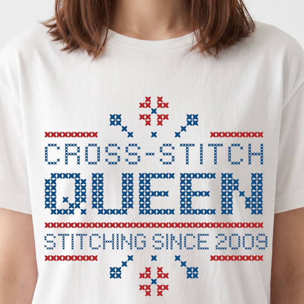 Cross Stitch Queen | Personalized T-shirt | White