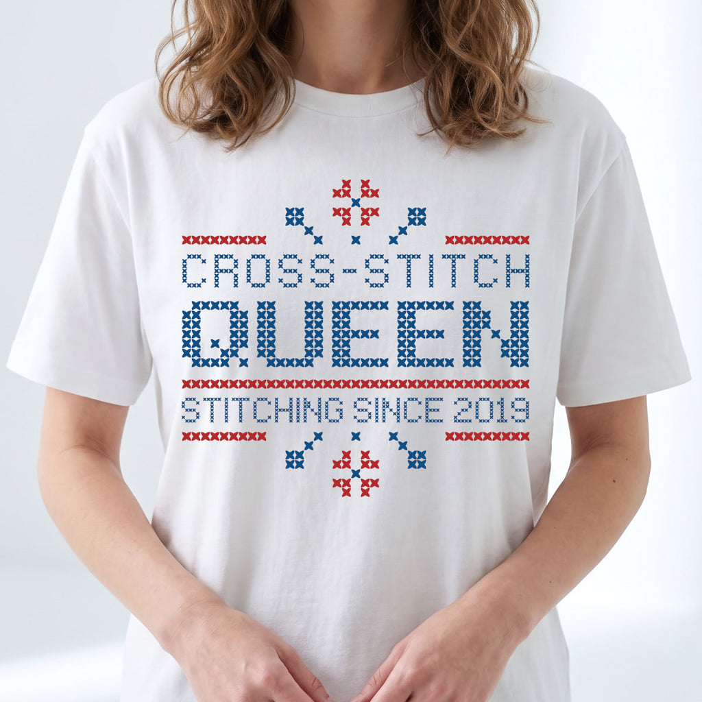 Cross Stitch Queen | Personalized T-shirt | White