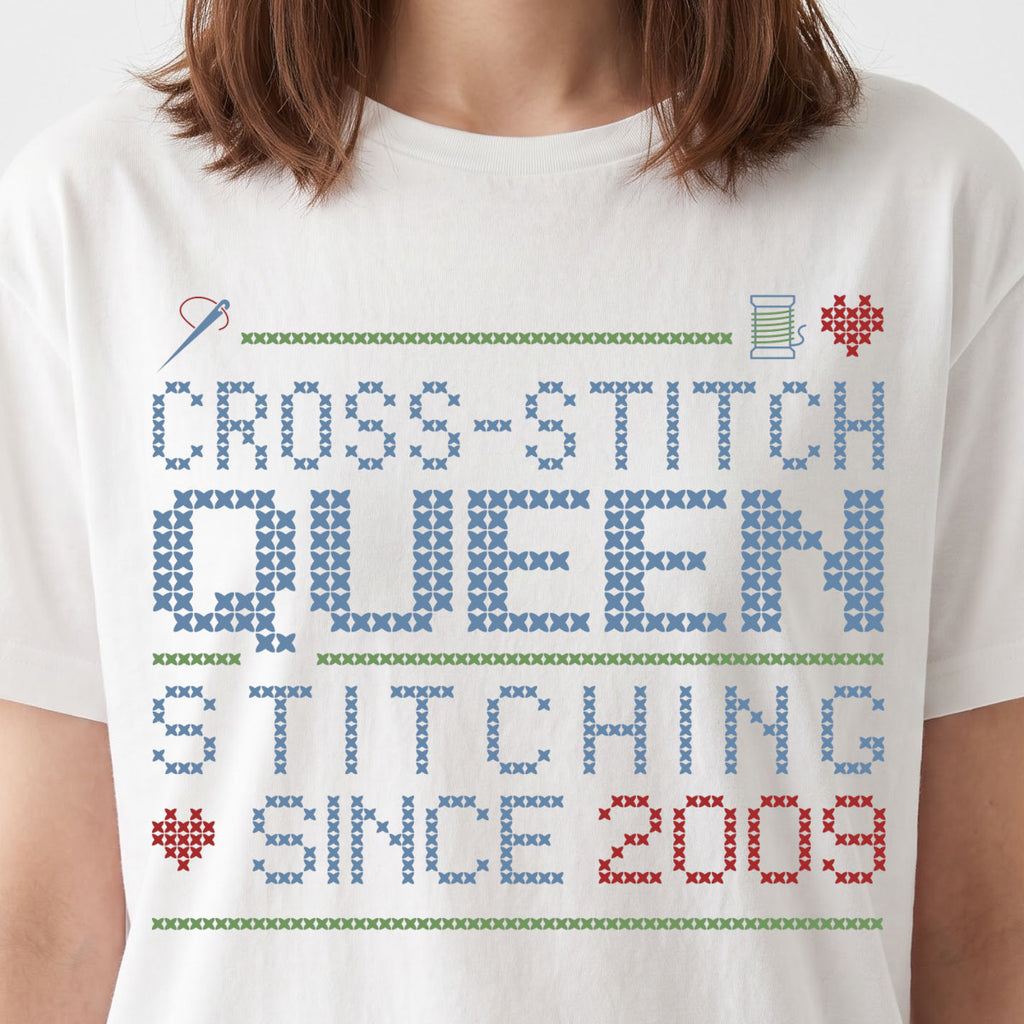 Cross Stitch Queen | Personalized T-shirt | White