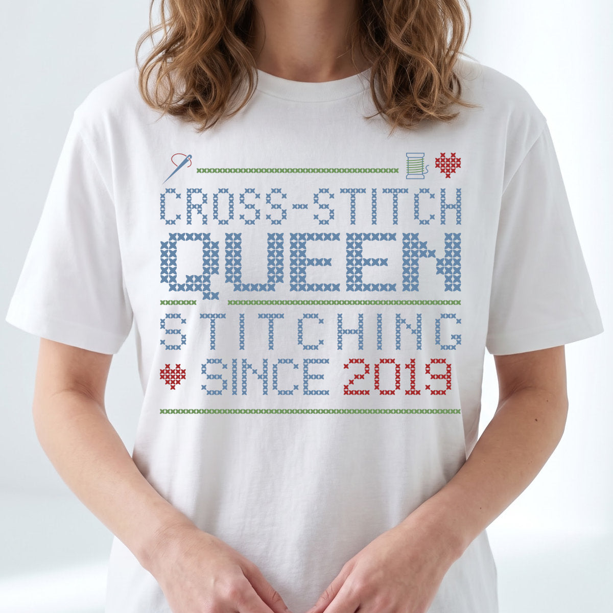 Cross Stitch Queen | Personalized T-shirt | White