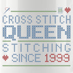 "Cross Stitch Queen - Stitching since [Year]" Custom Faux Cross Stitch Mug | Personalized Year