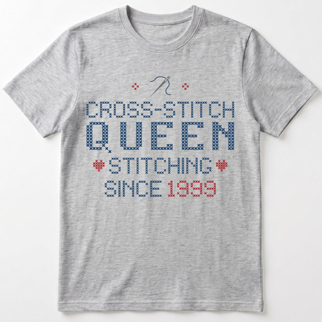 Cross Stitch Queen | Personalized T-shirt | Grey