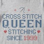 "Cross Stitch Queen - Stitching since [Year]" Faux Cross Stitch T-Shirt | Custom Year Tee