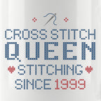 "Cross Stitch Queen - Stitching since [Year]" Faux Cross Stitch Mug | Custom Year Coffee Cup