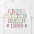 "Cross Stitch Queen [Year]" Custom Faux Cross Stitch T-Shirt | Personalized Year