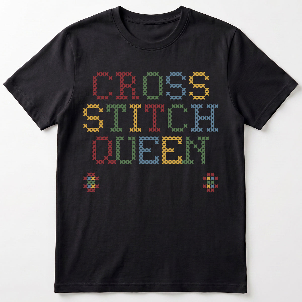 "Cross Stitch Queen [Year]" Custom Faux Cross Stitch T-Shirt | Personalized Year