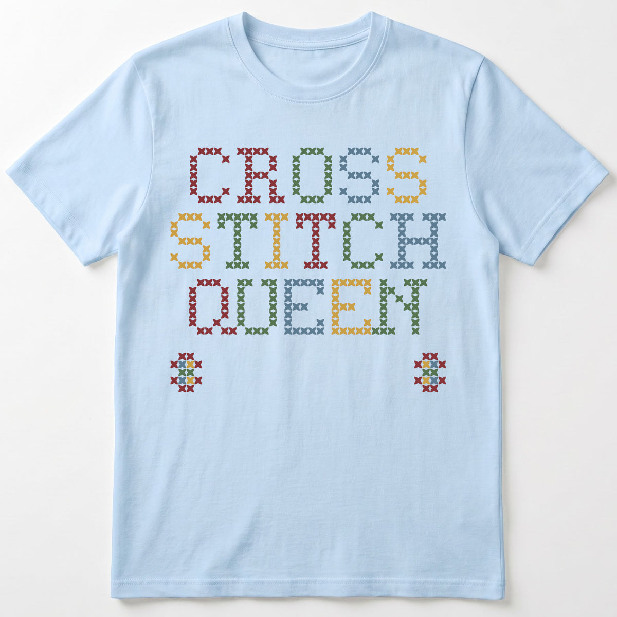 "Cross Stitch Queen [Year]" Custom Faux Cross Stitch T-Shirt | Personalized Year