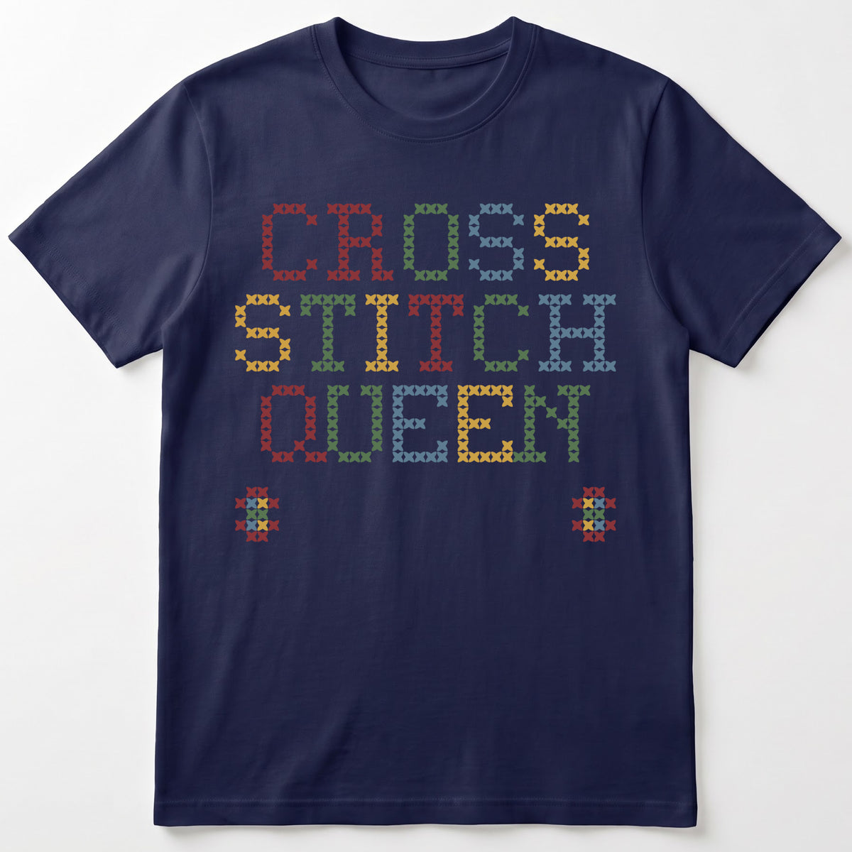 "Cross Stitch Queen [Year]" Custom Faux Cross Stitch T-Shirt | Personalized Year
