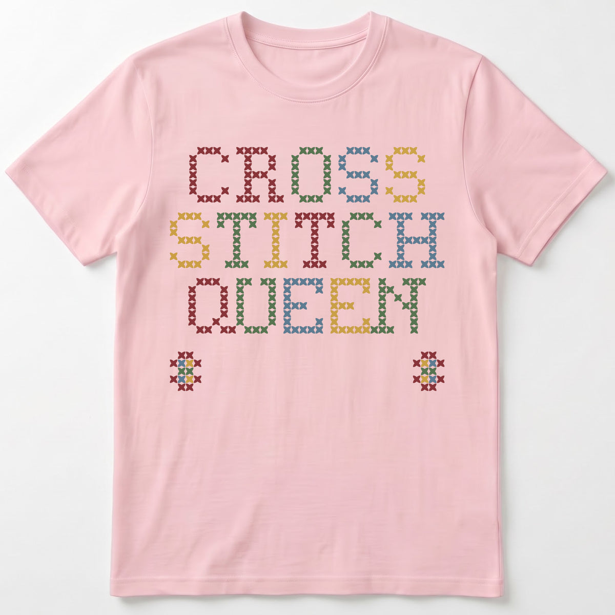 "Cross Stitch Queen [Year]" Custom Faux Cross Stitch T-Shirt | Personalized Year