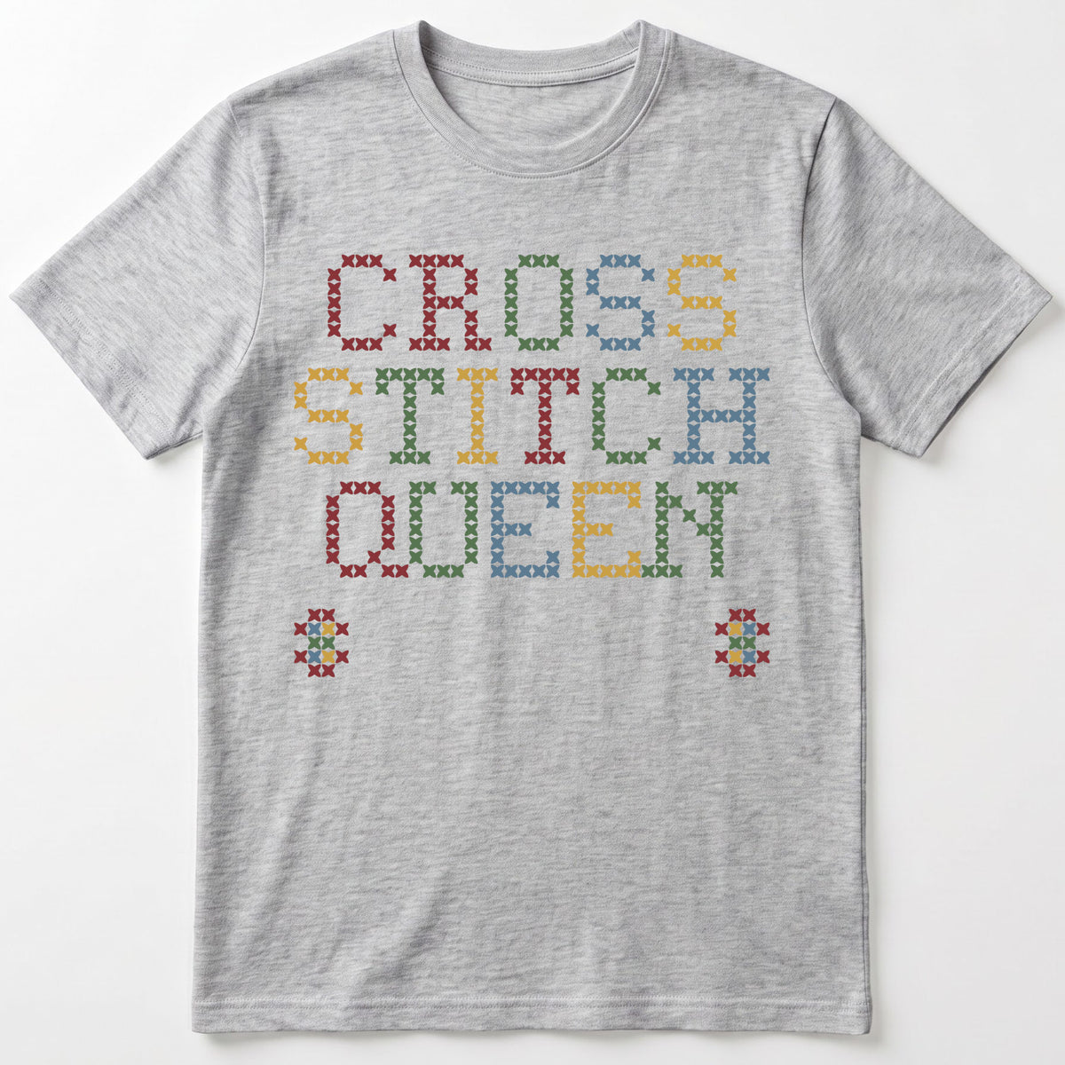 "Cross Stitch Queen [Year]" Custom Faux Cross Stitch T-Shirt | Personalized Year