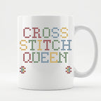 "Cross Stitch Queen [Year]" Custom Faux Cross Stitch Mug | Personalized Year