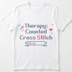 "[Name]'s Therapy: Counted Cross Stitch - Since [Year]" Personalized Faux Cross Stitch T-Shirt | Custom Name