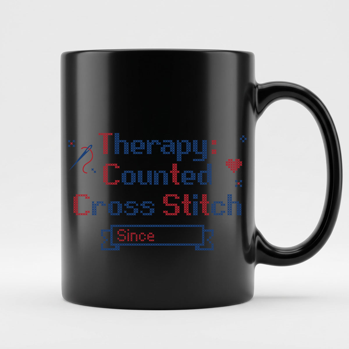 "[Name]'s Therapy: Counted Cross Stitch - Since [Year]" Personalized Faux Cross Stitch Mug | Custom Name