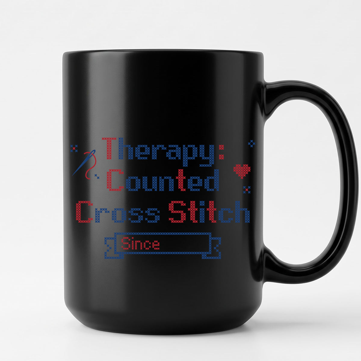 "[Name]'s Therapy: Counted Cross Stitch - Since [Year]" Personalized Faux Cross Stitch Mug | Custom Name