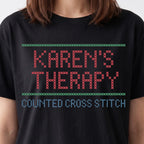 "[Name]'s Therapy: Counted Cross Stitch" Custom Faux Cross Stitch Tee | Personalized Name