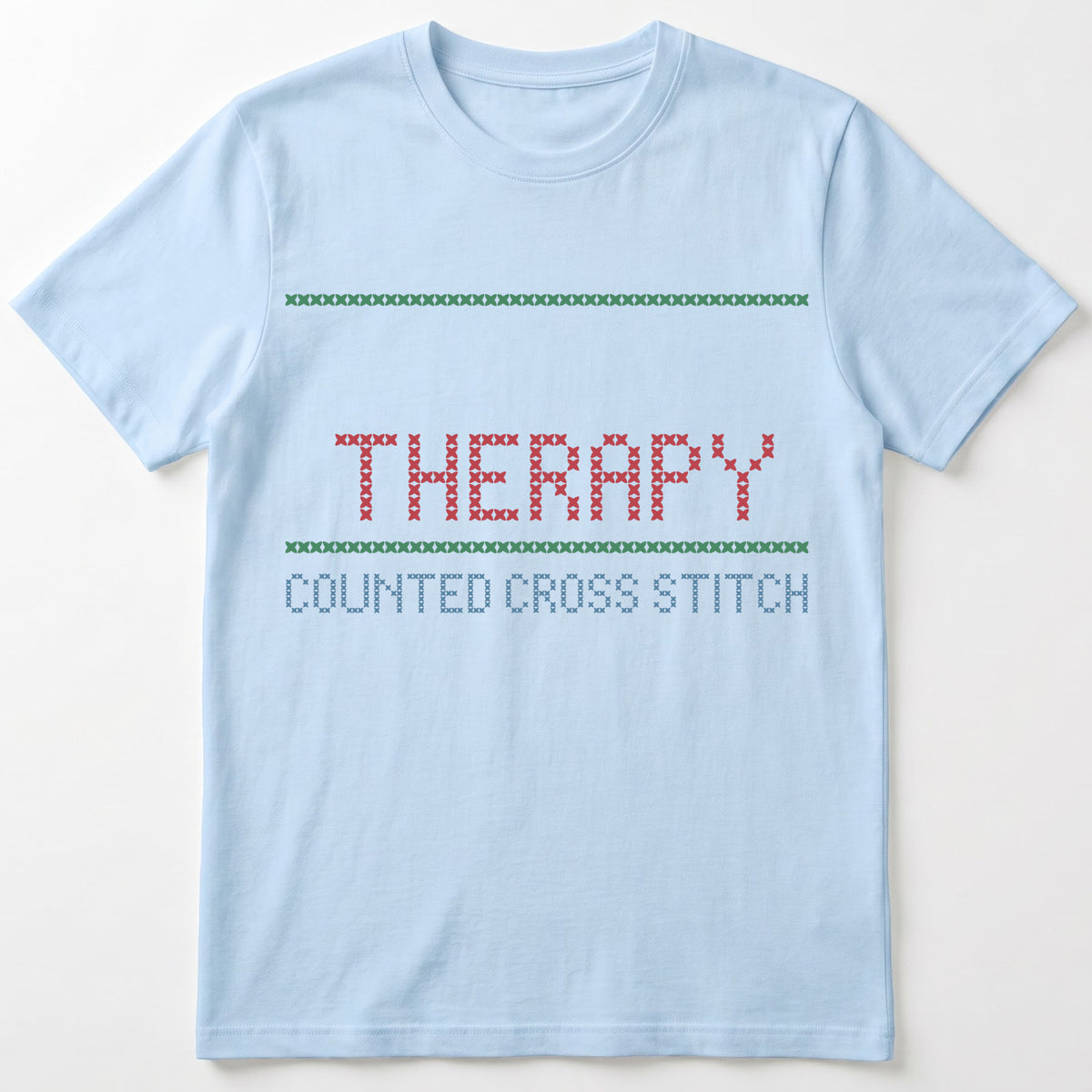 "[Name]'s Therapy: Counted Cross Stitch" Custom Faux Cross Stitch Tee | Personalized Name