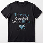 "[Name]'s Therapy: Counted Cross Stitch" Faux Cross Stitch Tee | Custom Name T-Shirt