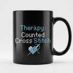 "[Name]'s Therapy: Counted Cross Stitch" Faux Cross Stitch Mug | Custom Name Coffee Cup