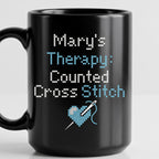 "[Name]'s Therapy: Counted Cross Stitch" Faux Cross Stitch Mug | Custom Name Coffee Cup