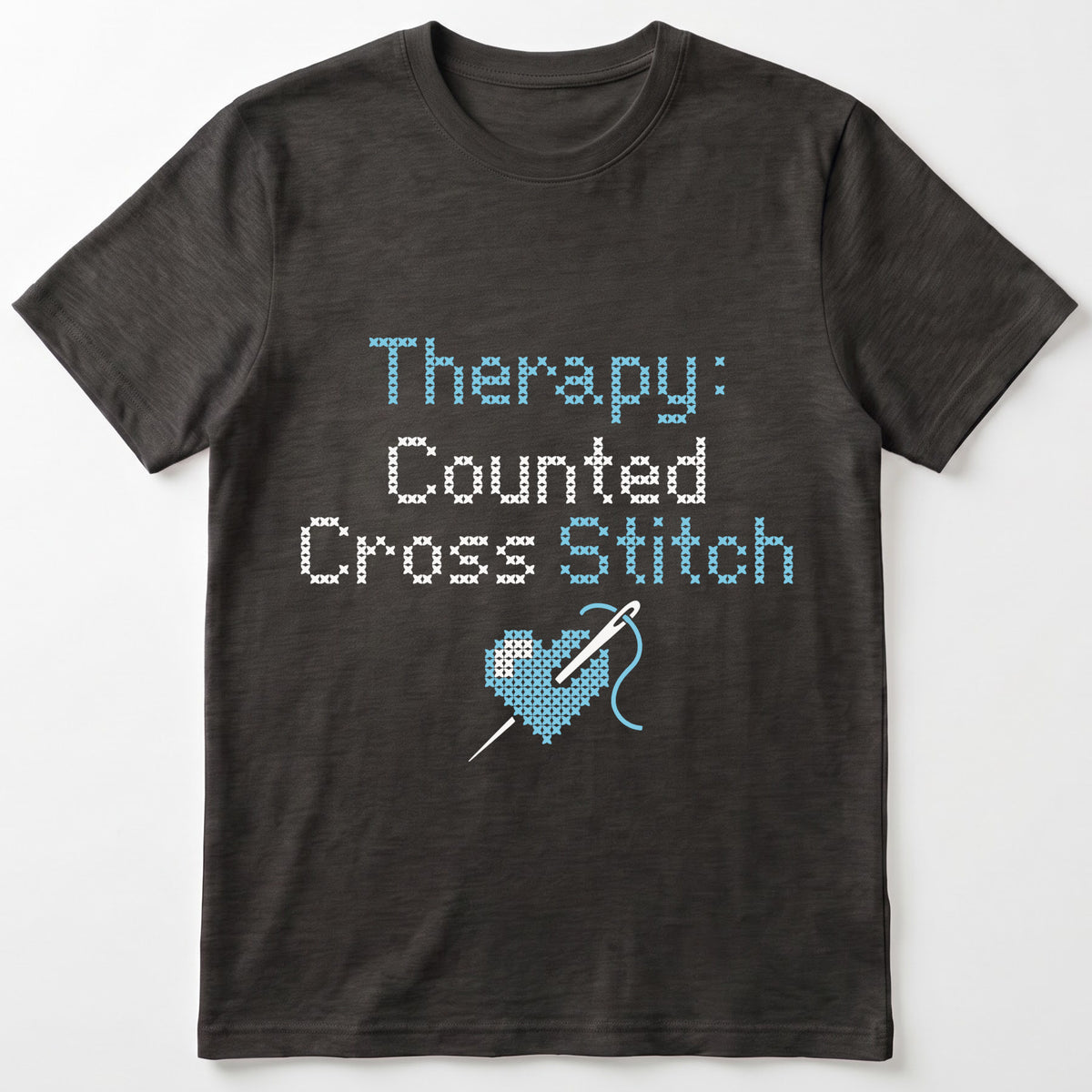 "[Name]'s Therapy: Counted Cross Stitch" Faux Cross Stitch Tee | Custom Name T-Shirt