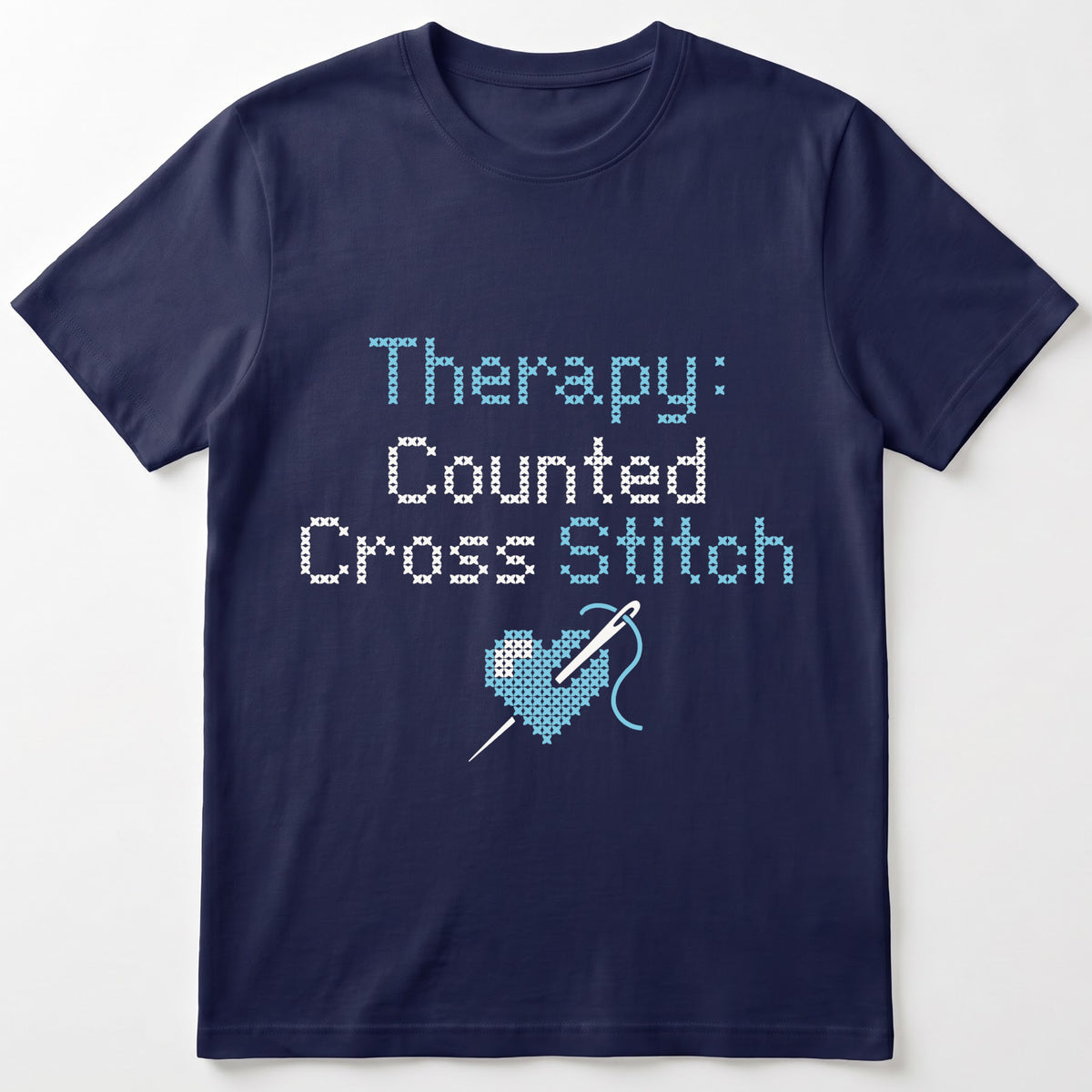 "[Name]'s Therapy: Counted Cross Stitch" Faux Cross Stitch Tee | Custom Name T-Shirt