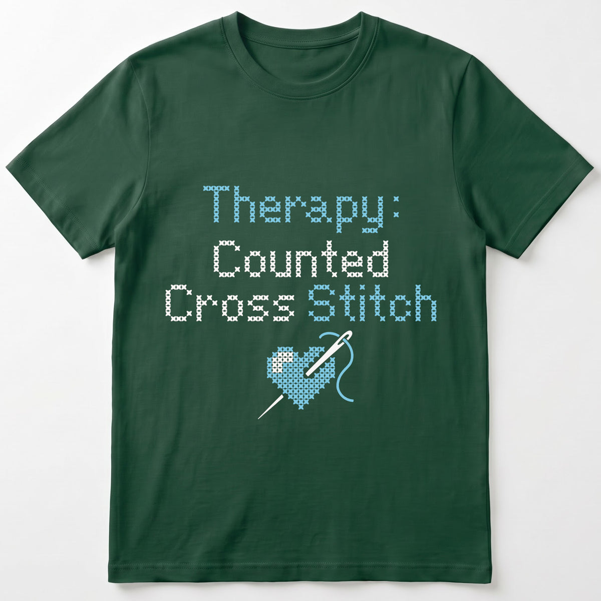 "[Name]'s Therapy: Counted Cross Stitch" Faux Cross Stitch Tee | Custom Name T-Shirt