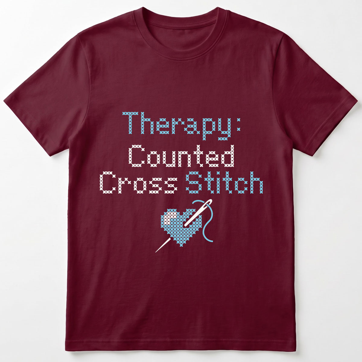 "[Name]'s Therapy: Counted Cross Stitch" Faux Cross Stitch Tee | Custom Name T-Shirt