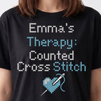 "[Name]'s Therapy: Counted Cross Stitch" Faux Cross Stitch Tee | Custom Name T-Shirt