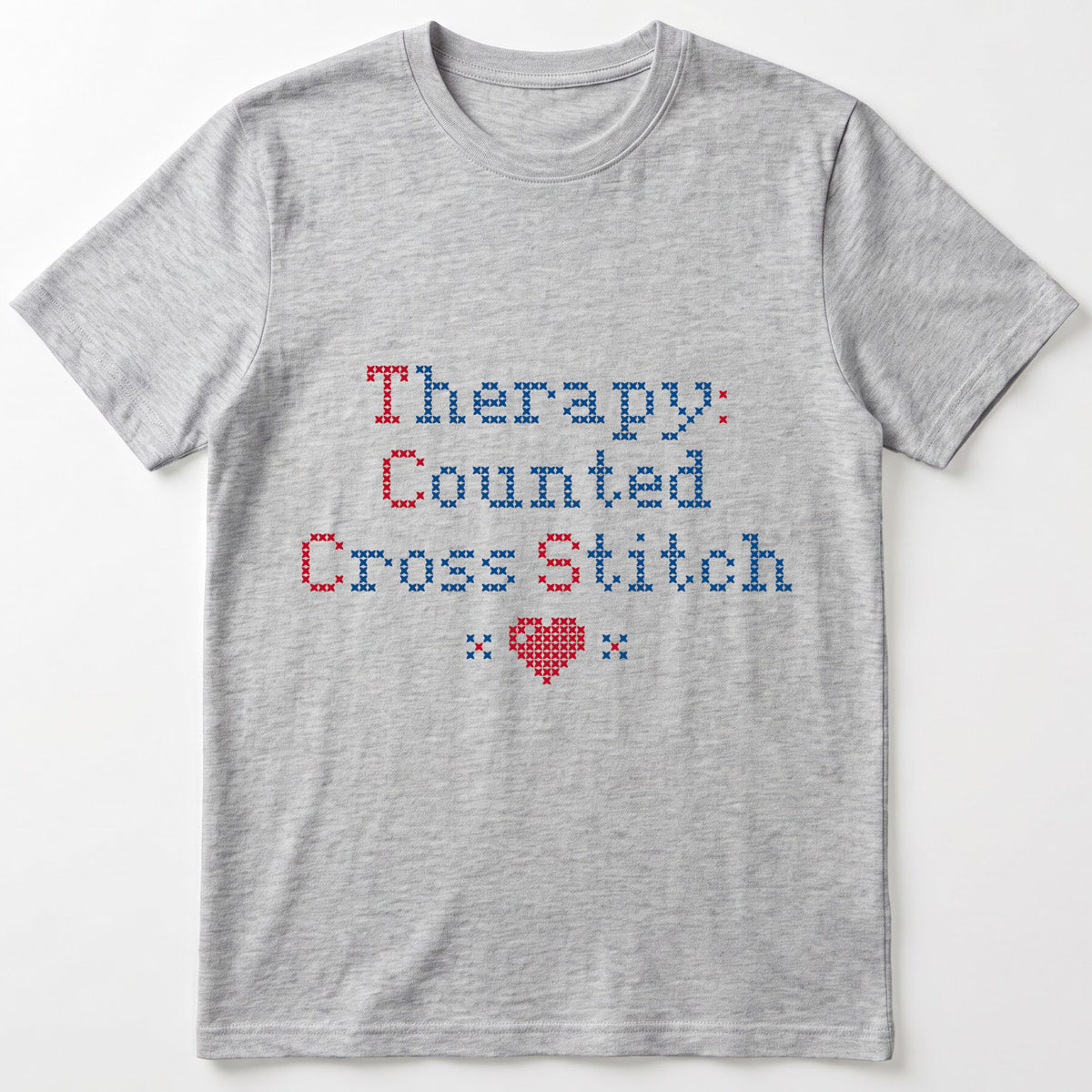 "[Name]'s Therapy: Counted Cross Stitch" Faux Cross Stitch T-Shirt | Personalized Gift