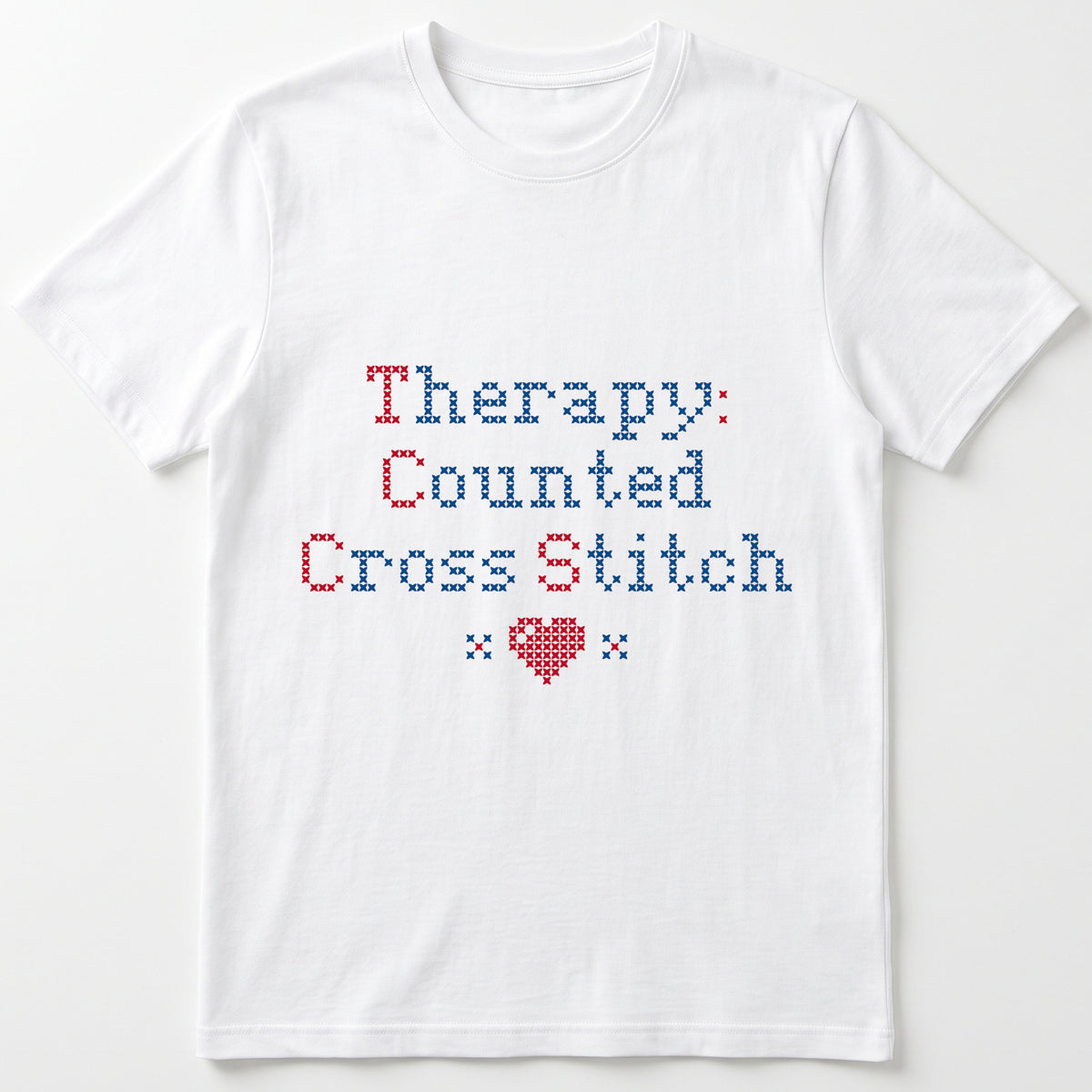 "[Name]'s Therapy: Counted Cross Stitch" Faux Cross Stitch T-Shirt | Personalized Gift