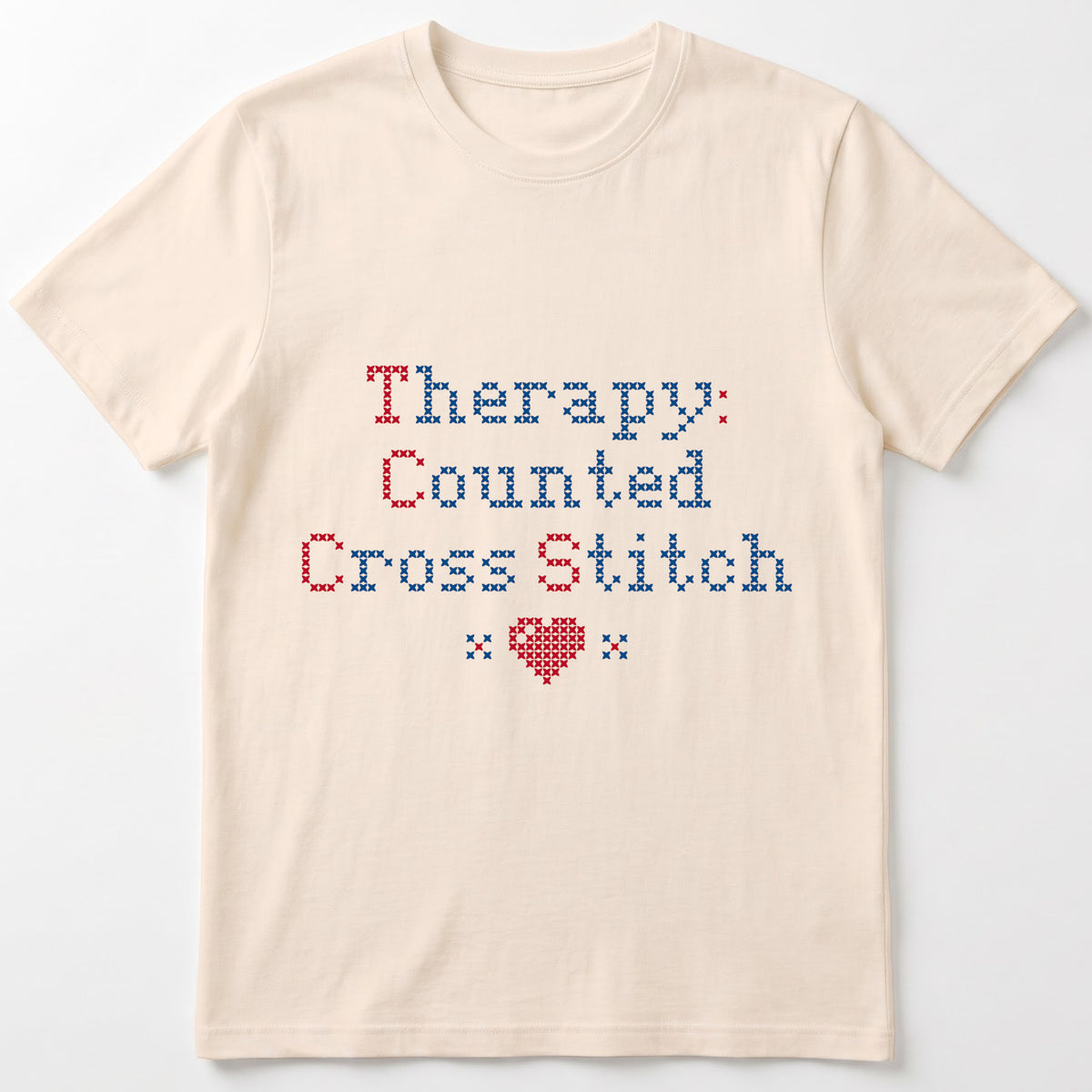 "[Name]'s Therapy: Counted Cross Stitch" Faux Cross Stitch T-Shirt | Personalized Gift