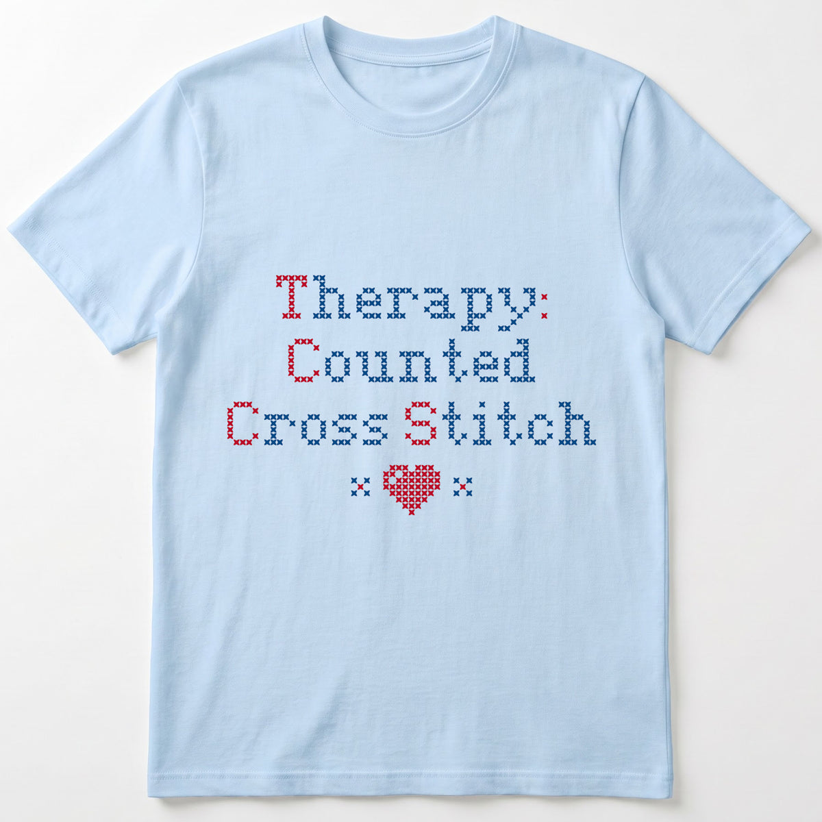 "[Name]'s Therapy: Counted Cross Stitch" Faux Cross Stitch T-Shirt | Personalized Gift