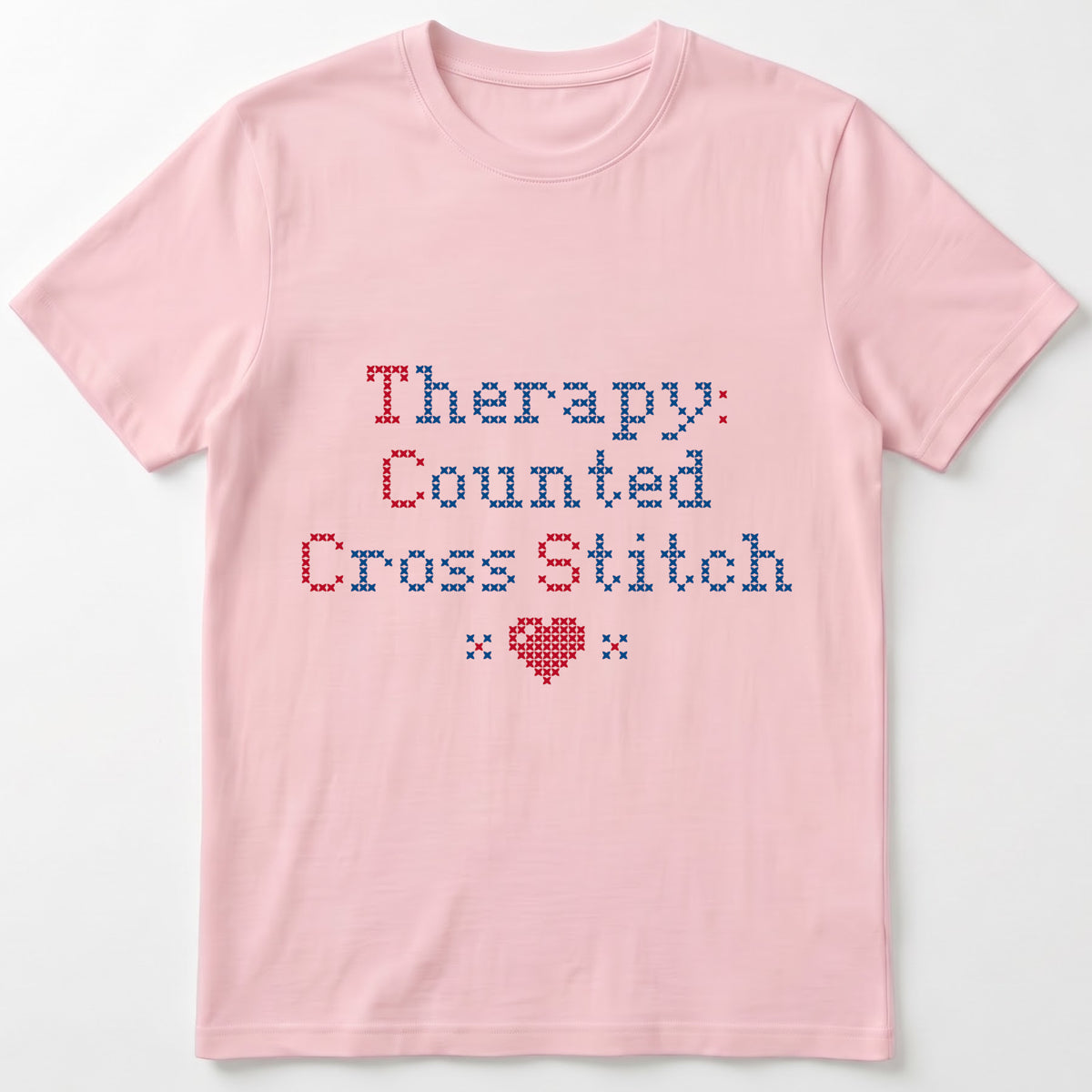 "[Name]'s Therapy: Counted Cross Stitch" Faux Cross Stitch T-Shirt | Personalized Gift
