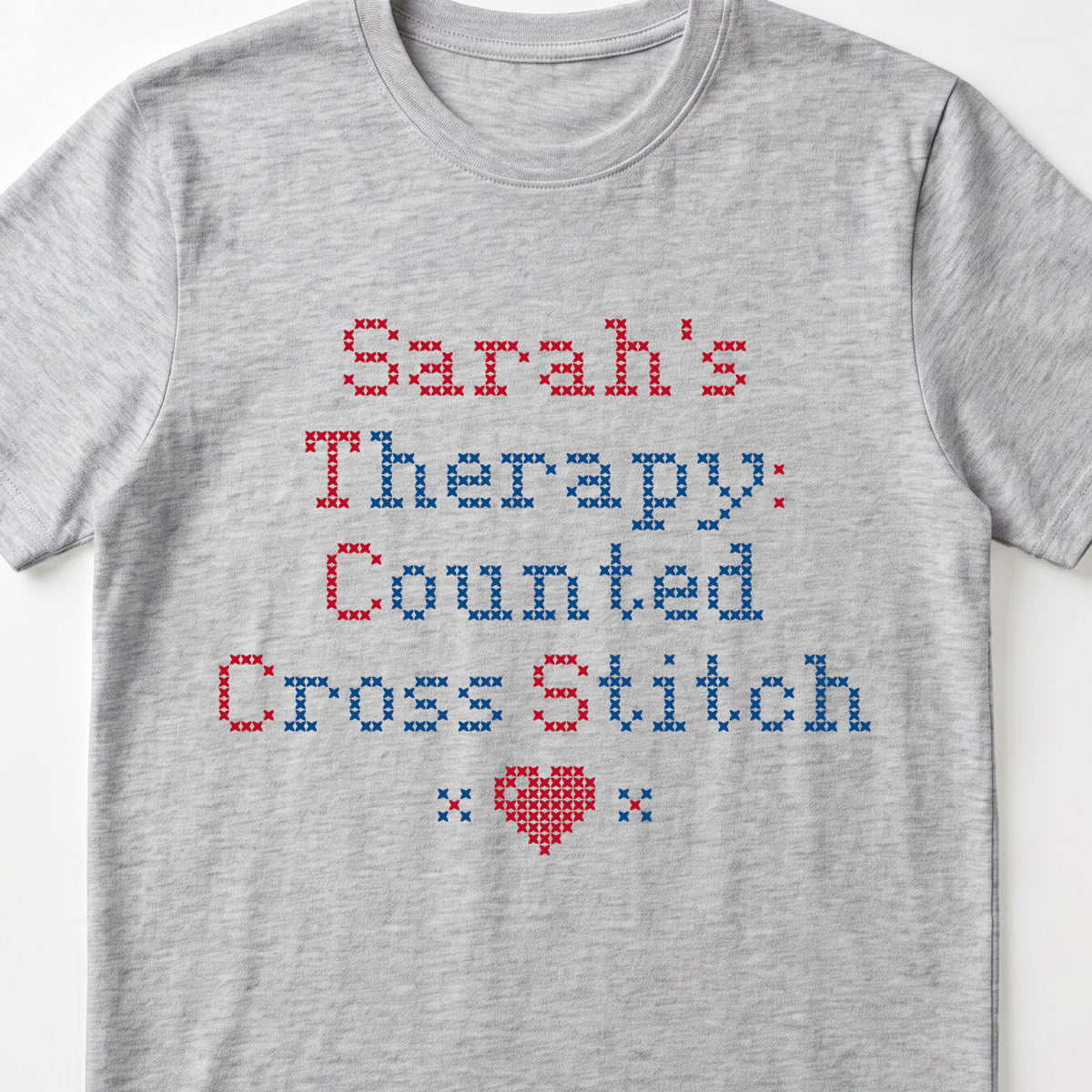 "[Name]'s Therapy: Counted Cross Stitch" Faux Cross Stitch T-Shirt | Personalized Gift